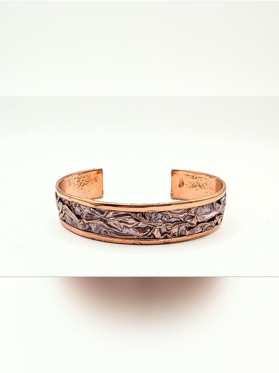 Jewelry - Artisan Textured Copper Cuff Bracelet in Copper and Pink